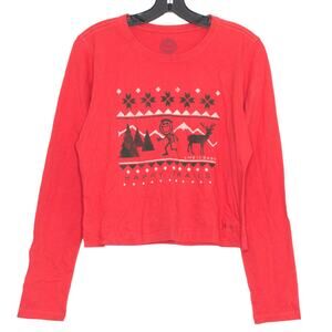Life Is Good Womens Top Happy Trails Cropped Long Sleeve Christmas Red Medium GC